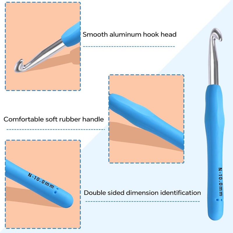 Gerute 10mm Crochet Hook, Ergonomic Crochet Hooks with Soft Rubber Handle and Smooth Glide Head - Lightweight Aluminum Needles for Beginners, Arthritis, Yarn Projects, Long Crafting Sessions (10.0 mm) - Image 3